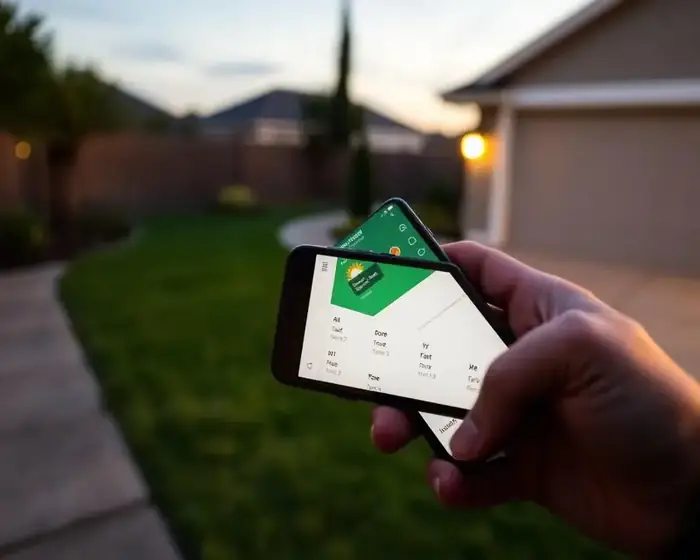 Homeowner adjusting sprinkler schedules on a smartphone app